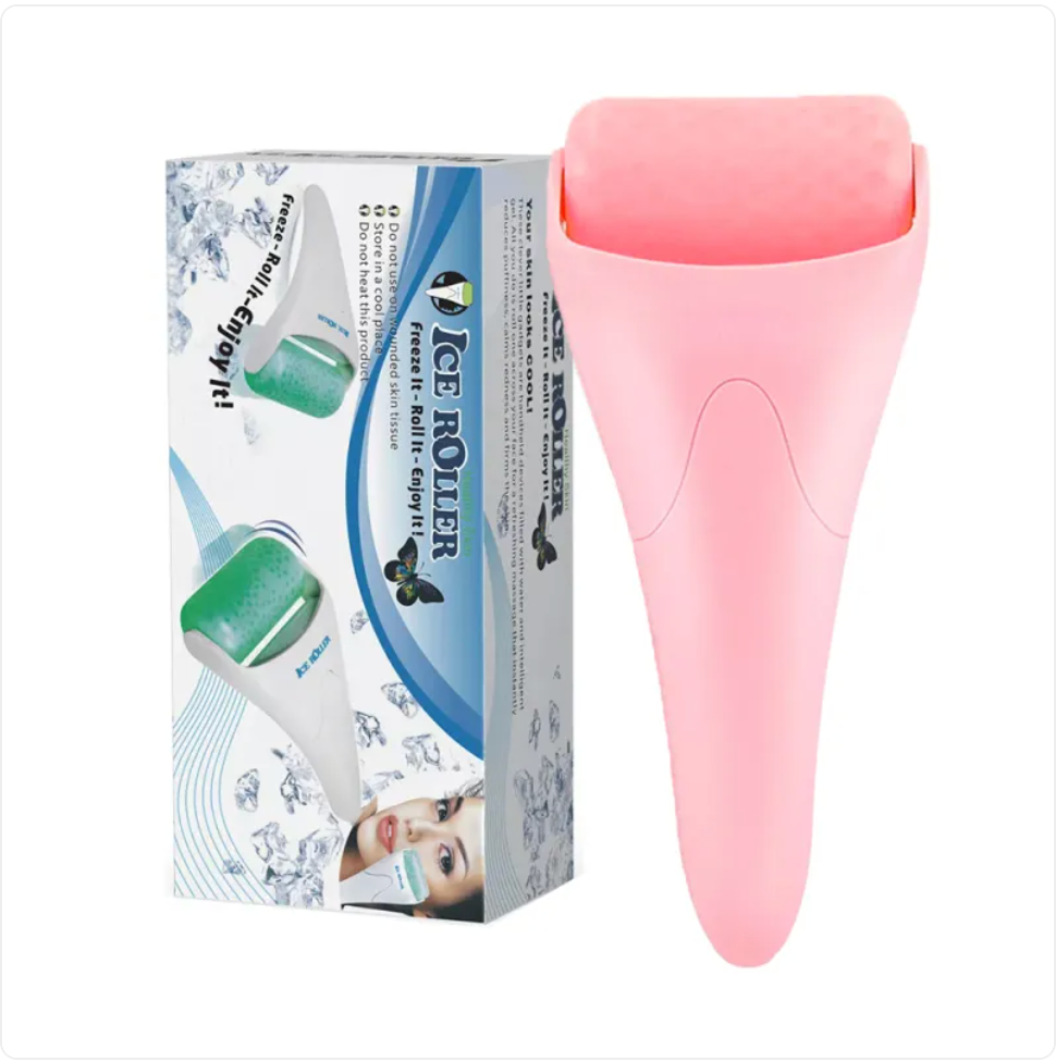 Rodillo de hielo facial rosa — efecto desinflamante